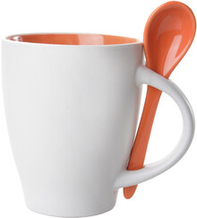 Hrnek se l�i�kou - 300 ml Spoon, oran�ov�, b�l�